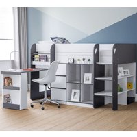 Saturn - Single - Kids Mid Sleeper Cabin Bed - Grey and White - Wood - 3ft - Happy Beds